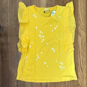 Zara Girls yellow heart top with ruffle sleeves size 11/12